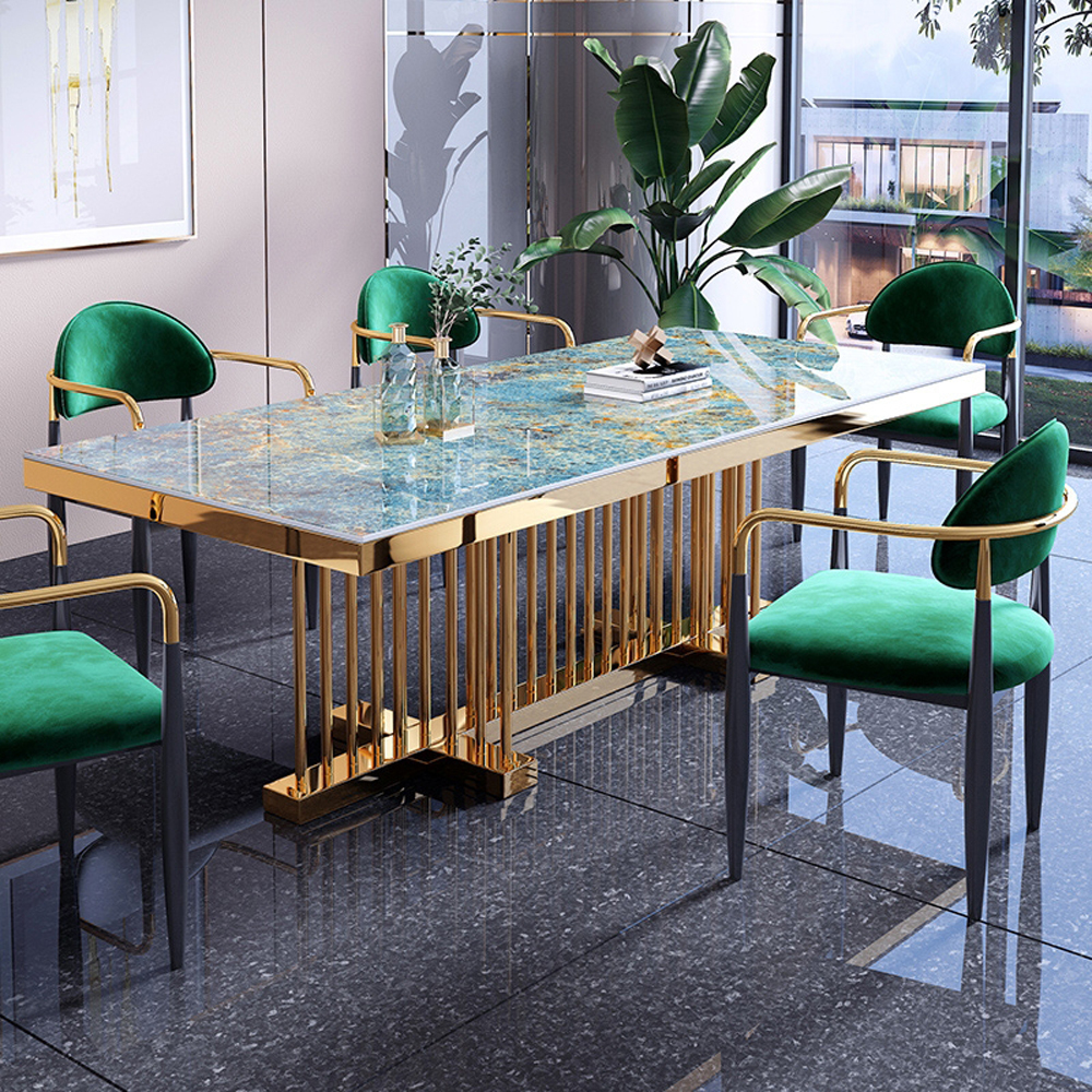 Good quality dining room furniture dinner table set 4 chairs leather luxury marble dining table